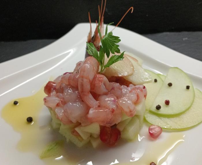 Crudite' di gambero rosso su tartare di mele Granny Smith